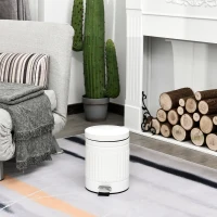 HOMCOM 5L Compact Bin Steel Body Removable Bucket Quiet-Close Lid w/ Pedal Handle Lid Rubbish Trash Can Home Office Bedroom Bathroom Living Room Garbage Tidy Clean White(m-8)