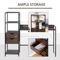 HOMCOM Computer Desk Writing Table Workstation for Home Office with Shelves, Drawers, Walnut Brown(m-5)