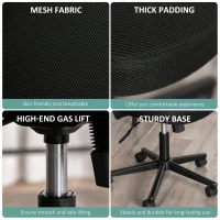 Vinsetto Swivel Mid Back Office Chair Mesh Fabric Computer Home Study Bedroom Conference Armless Leisure Chair with Wheels, Black(m-8)