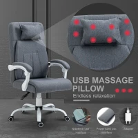 Vinsetto Office Chair w/ Massage Pillow Executive Reclining Ergonomic USB Power Adjustable Height 360° Swivel Base Grey(m-8)