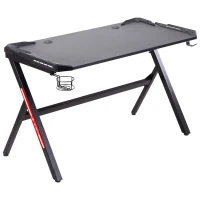 HOMCOM 1.2m LED Gaming Desk Racing Style Computer Table w/ Lights Cup Holder Headphone Hook Cable Management E-Sport Study Workstation – Black(m-2)