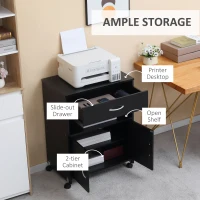 Vinsetto Printer Stand Mobile Printer Cabinet with Storage, Open Shelf, Drawer for Home Office, 60cm x 39cm x 80cm, Black(m-4)
