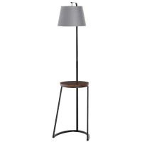 HOMCOM 165cm Unique Floor Lamp & Middle Wood Shelf Industrial Style Steel Frame Curved Base Home Office Lighting Storage Brown&Black(m-11)