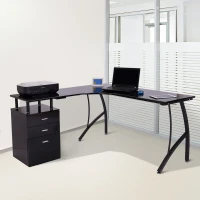 HOMCOM Corner Computer Desk Home Office L-Shaped  Study PC Table Furniture Writing Workstation (Black)(m-10)