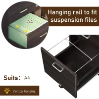 Vinsetto 2-Drawer Locking Office Filing Cabinet w/ 5 Wheels Rolling Storage Hanging Legal Letter Files Cupboard Home Organisation Black Wood Grain(m-6)
