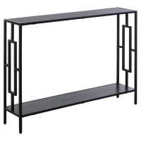 HOMCOM Industrial Console Table with Storage Shelf, Narrow Hallway Dressing Desk with Metal Frame for Living Room, Bedroom, Grey and Black(m-1)
