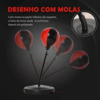 HOMCOM Punching Ball de Boxe para Crianças de +3 Anos com Altura Ajustável Luvas e Inflador Base 33x33x73-109cm Preto e Vermelho(m-4)