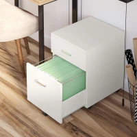 Vinsetto 2-Drawer Locking Office Filing Cabinet w/ 5 Wheels Rolling Storage Hanging Legal Letter Files Cupboard Home Organisation White Wood Grain(m-1)