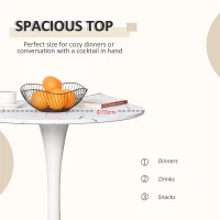 HOMCOM Modern Round Dining Table Leisure Coffee Bistro Table with Metal Base for Kitchen & Dining Room White(m-5)