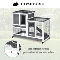PawHut Small Animals 2-TierFir Wood Guinea Pigs Hutches Indoor Hutch Grey(m-5)