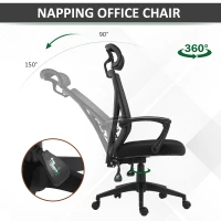 Vinsetto High Back Home Mesh Office Chair Swivel Reclining w/ Lumbar Support Height Adjustable Free Moving Suitable For Working Relaxing Black(m-4)