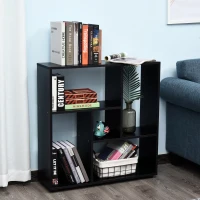 HOMCOM 5 Units Storage Shelf Bookcase Home Display Square Frame w/ Melamine Surface Foot Pads Living Room Bedroom Furniture Black(m-2)