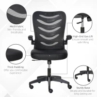 Vinsetto Mesh Office Chair for Home Swivel Task Desk Chair with Lumbar Back Support, Flip-Up Arm, Adjustable Height, Black(m-8)