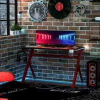 HOMCOM Gaming Desk with RGB LED Lights, Racing Style Computer Table with Carbon Fibre Surface, Cup Holder, Cable Management, Black(m-11)