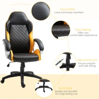Vinsetto Office Chair Faux Leather Diamond Line High-Back Rocker Swivel Computer Desk Chair with Wheels, Black Orange(m-8)