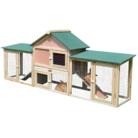 PawHut Guinea Pigs Hutches, 210Lx45.5Wx84.5H cm, Fir Wood-Natural Wood Colour(m-11)
