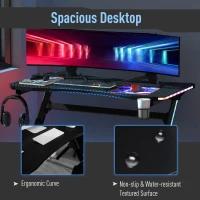 HOMCOM Gaming Desk with RGB LED Lights, Racing Style Computer Table with Carbon Fibre Surface, Cup Holder, Cable Management, Black(m-6)