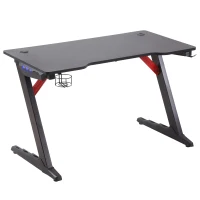 HOMCOM Racing Style Gaming Desk with LED Lights, Z-Shaped Computer Table Workstation with Cup Holder, Headphone Hook and Cable Management Holes for Study, Home Office, Black(m-2)
