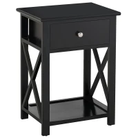 HOMCOM End Table, Sofa Side Table with Drawer X Bar Bottom Storage Shelf, Nightstand Bedside Table for Bedroom or Living Room Black(m-1)