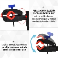 HOMCOM Soporte de reparación Portátil Caballete de Bicicleta para Hogar Altura Ajustable 110-180 cm con 4 Patas Bandeja de Herramientas Hasta 25 kg 84x84x180 Negro(m-5)