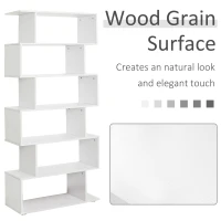 HOMCOM S Shape Wooden 6-tier Bookshelf Open Concept Bookcase Storage Display Unit for Home Office Living Room, White(m-6)