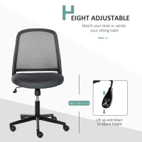 Vinsetto Swivel Mid Back Office Chair Mesh Fabric Computer Home Study Bedroom Conference Armless Leisure Chair with Wheels, Grey(m-5)