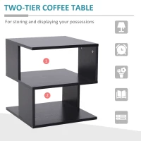 HOMCOM Side Table Square Coffee Table Modern End Table with 2 Tier Storage Shelves for Living Room, Bedroom, Black(m-4)