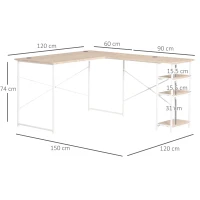 HOMCOM L-Shaped Desk Corner Computer Desk with Storage Shelf, Cord Holes, Natural Wood Color(m-3)
