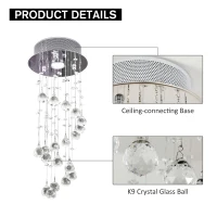 HOMCOM Metal Crystal Ceiling Light Chandelier Elegant Pendant Lamp Living Room Stairway Stairway Spiral Rain Drop Pendant Lamp Silver(m-6)