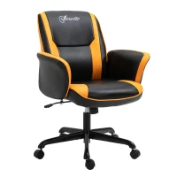 Vinsetto PU Leather Tub Seat Office Chair w/ Yellow Panels Wheels Mid-Back Armrests Ergonomic Comfort Home Office Gaming Black Orange(m-11)