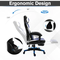 Vinsetto Cool & Stylish Gaming Chair Ergonomic Recliner w/ Thick Padding Footrest Neck & Back Pillow 5 Wheels Racing Swivel Height Adjustable Home Office Blue(m-5)