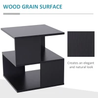 HOMCOM Side Table Square Coffee Table Modern End Table with 2 Tier Storage Shelves for Living Room, Bedroom, Black(m-5)