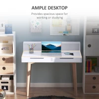 HOMCOM Retro Style Computer Desk Side Console Writing Table Study Workstation 2 Drawers Storage Shelves Home Office Furniture Wood Leg White(m-4)