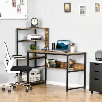 HOMCOM Computer Desk with 4 Storage Shelves Writing Study Desk with Bookshelf for Home Office Sturdy Student Workstation for Small Spaces with Steel Frame(m-2)