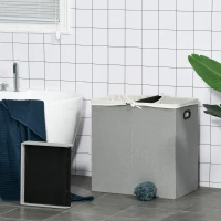 HOMCOM Linen Folding Laundry Basket, Hamper Bin with 2 Sections, Lid and Removable Liner and Handles, 115L Storage Capacity, Grey(m-2)
