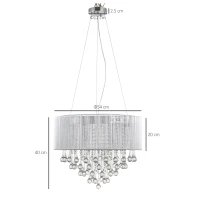 HOMCOM Elegant Modern Crystallite Ceiling Chandelier Light Pendant w/ Round Drum Shade 40W Home Lighting Furnishing Silver, Ф54 x 40cm(m-3)