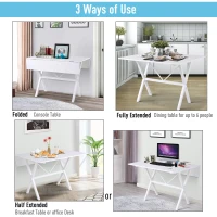 HOMCOM Dining Table Drop Leaf Metal Frame MDF Top Folding Expandable 6 Person White(m-6)