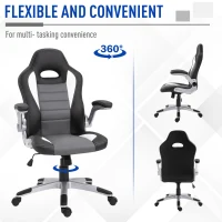 HOMCOM Racing Office Chair PU Leather Computer Desk Chair Gaming Style with Wheels, Flip-Up Armrest, Grey(m-6)