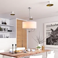 HOMCOM Modern Chandelier Candle Pendant Light Fabric Lampshades with Adjustable Hanging Chain for Living Room, Dining Room, Kitchen, White(m-2)