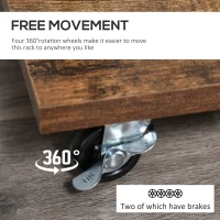 HOMCOM Industrial-Style Steel Clothes Rail w/ Hooks Shelf Wheels Compact Garment Storage Coat Dress Shirts Rustic Brown & Black(m-6)