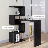 HOMCOM Modern Bar Counter Beverage Table Storage Display Wooden Shelf Shelving Room Divider (Black)(m-4)