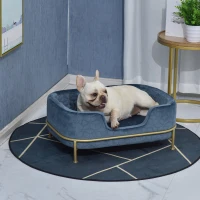 PawHut Dog Sofa with Soft Cushion, Pet Chair Couch Cat Bed Lounge with Washable Cover Metal Frame for Small Sized Dogs - Blue(m-2)