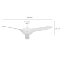 HOMCOM Ventoinha de Teto Diâmetro 132cm com Luz LED Controle Remoto 3 Lâminas Reversíveis 6 Velocidades e Temporizador Silencioso para Dormitório Sala de Estar Sala de Jantar Branco(m-3)