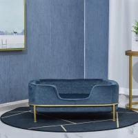 PawHut Dog Sofa with Soft Cushion, Pet Chair Couch Cat Bed Lounge with Washable Cover Metal Frame for Small Sized Dogs - Blue(m-10)