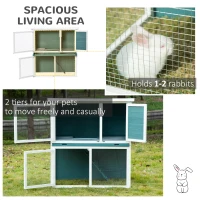 PawHut 2 Tier Wooden Rabbit Hutch, Guinea Pig Cage, Bunny Run, Small Animal House for Indoor Outdoor with Slide-out Tray, Ramp, 104 x 58 x 110cm, Green(m-4)