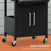 Outsunny 3 Burner Gas BBQ Grill Outdoor Portable Barbecue Trolley w/ Warming Rack, Side Shelves, Storage Cabinet, Thermometer, Carbon Steel, Black(m-7)