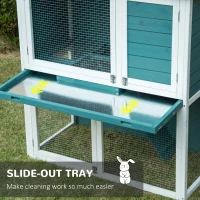 PawHut 2 Tier Wooden Rabbit Hutch, Guinea Pig Cage, Bunny Run, Small Animal House for Indoor Outdoor with Slide-out Tray, Ramp, 104 x 58 x 110cm, Green(m-5)