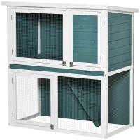 PawHut 2 Tier Wooden Rabbit Hutch, Guinea Pig Cage, Bunny Run, Small Animal House for Indoor Outdoor with Slide-out Tray, Ramp, 104 x 58 x 110cm, Green(m-10)
