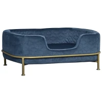 PawHut Dog Sofa with Soft Cushion, Pet Chair Couch Cat Bed Lounge with Washable Cover Metal Frame for Small Sized Dogs - Blue(m-11)