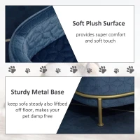 PawHut Dog Sofa with Soft Cushion, Pet Chair Couch Cat Bed Lounge with Washable Cover Metal Frame for Small Sized Dogs - Blue(m-6)